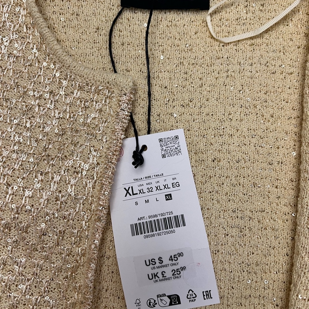 Zara Metallic Gold Short-Sleeve Open Cardigan size XL - Picture 3 of 7